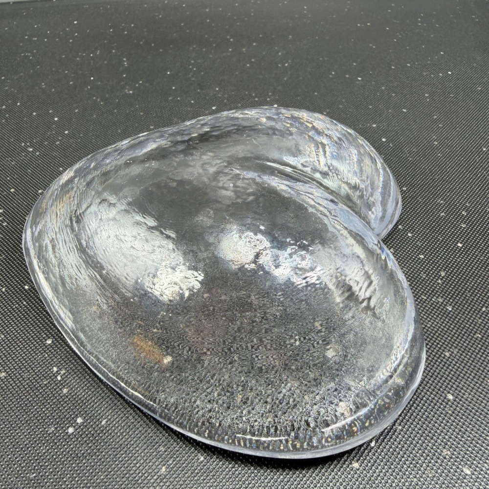Simon Pearce Hand Blown Glass Heart Bowl Clear Textured Crystal Signed 5 Inch - Picture 7 of 12